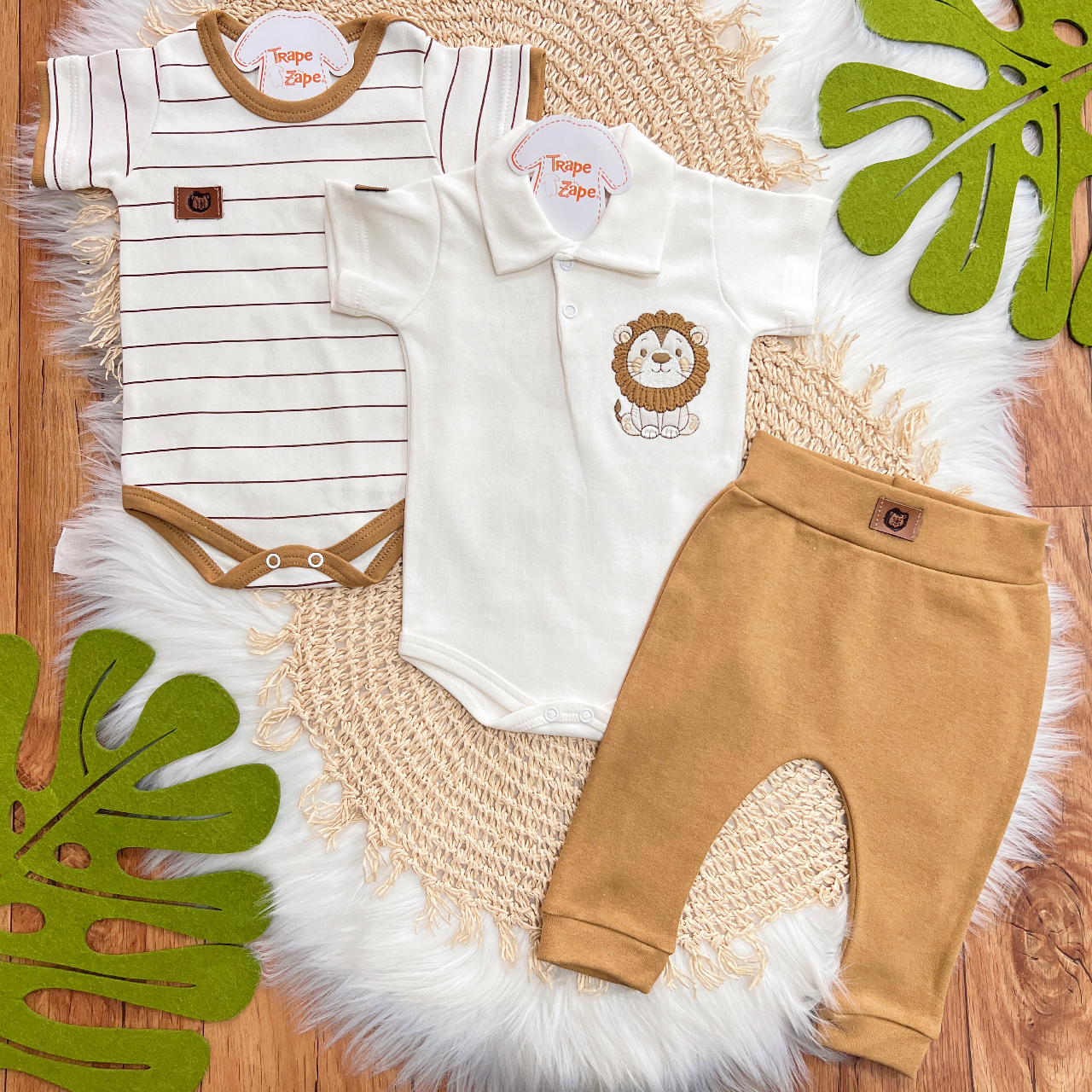 Conj. de Malha 3 peças - Leão com Jubinha - Caramelo e Off White